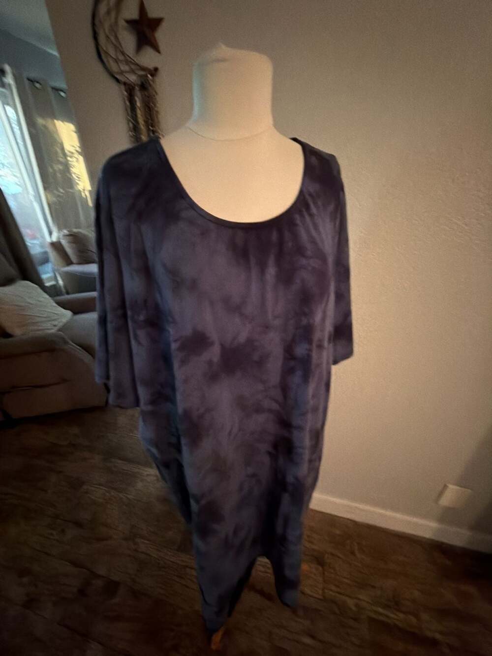 Denim & Co. Navy Blue Tie Dye Short Sleeve Maxi Caftan Dress Plus Size 5X - Picture 2 of 6